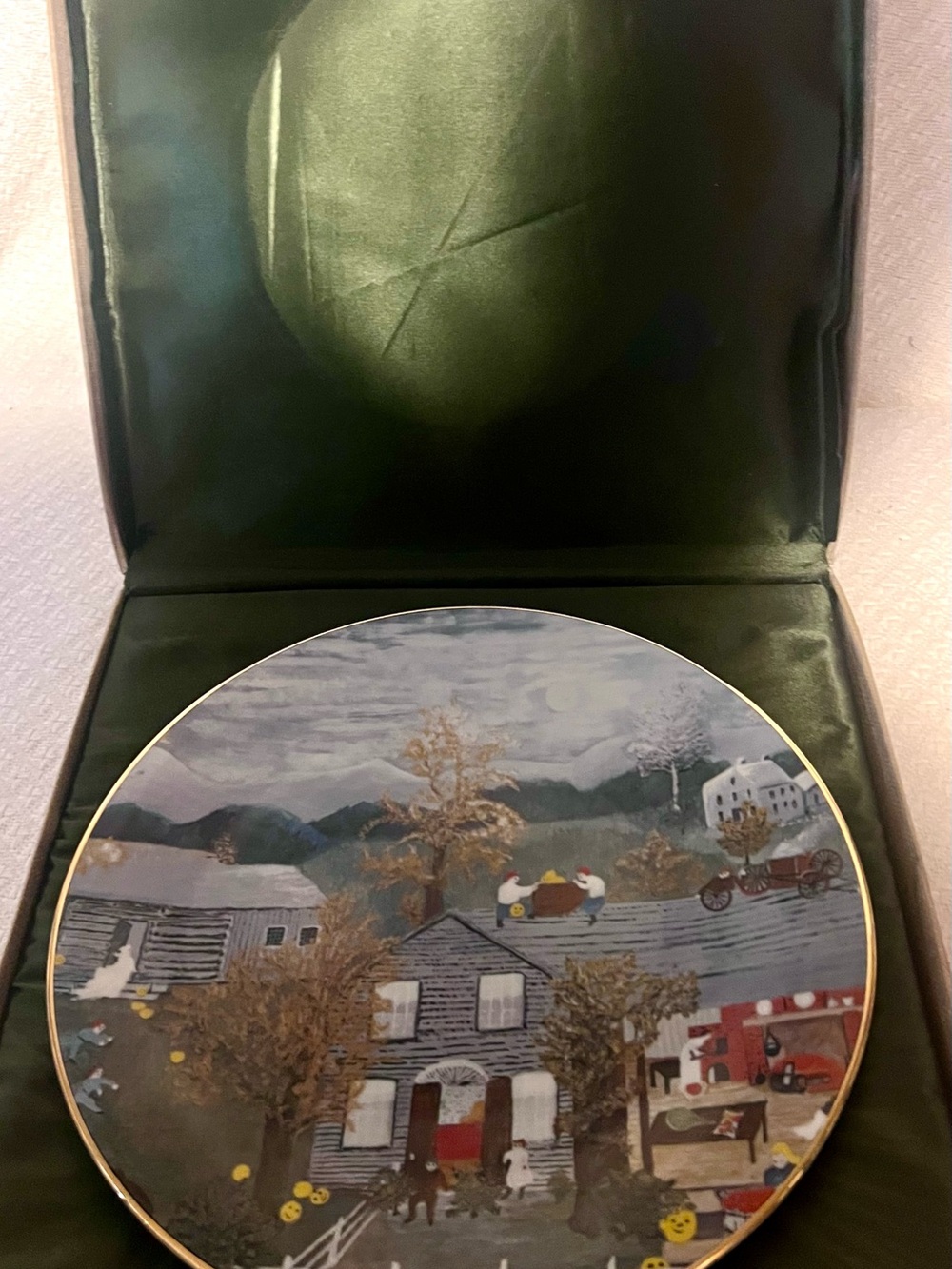 Decorative Winter Village Ceramic Plate.Collectible “Halloween” by Grandma Moses
